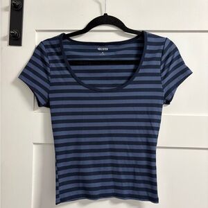 Hollister Navy and Black Striped Tee